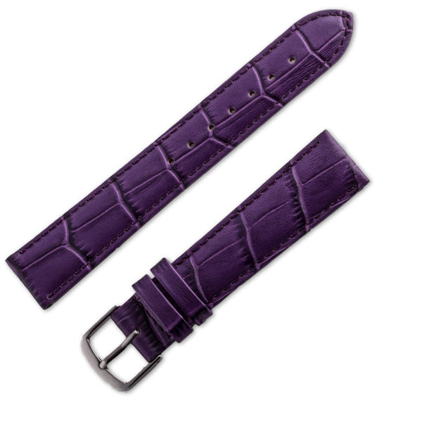 Bracelet montre en cuir pas cher fa on crocodile mat violet