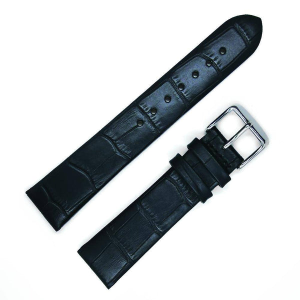 Bracelet de montre en cuir noir gaufré crocodile 21 mm avec boucle rose Bracelet de montre en cuir noir gaufré crocodile 21 mm avec boucle rose