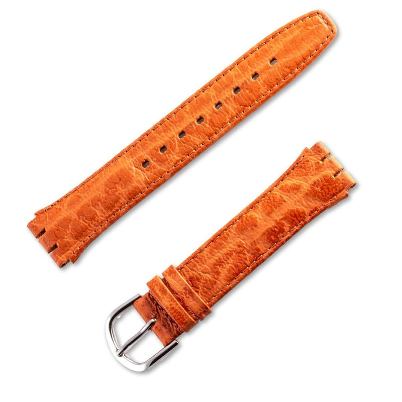 Spezielles genarbtes Kalbslederarmband für Swatch-Uhr in der Farbe orange - ANTENEN
