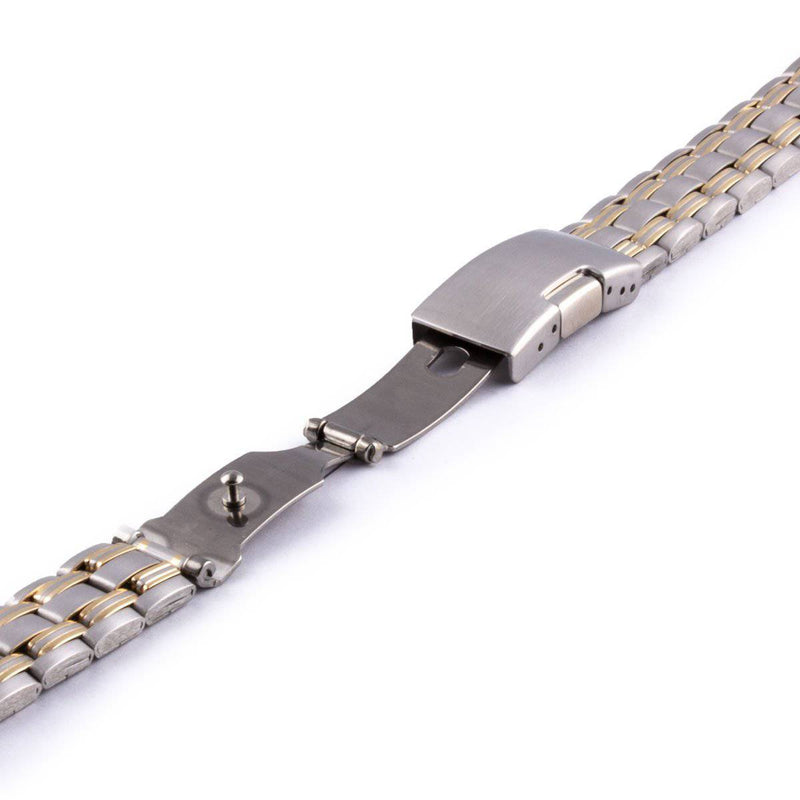 Uhrenarmband aus Metall mit zweifarbigem Geflecht, mittelgroßen geflochtenen Nieten und glänzend polierter Oberfläche - ANTENEN