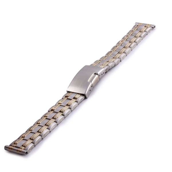 Uhrenarmband aus Metall mit zweifarbigem Geflecht, mittelgroßen geflochtenen Nieten und glänzend polierter Oberfläche - ANTENEN