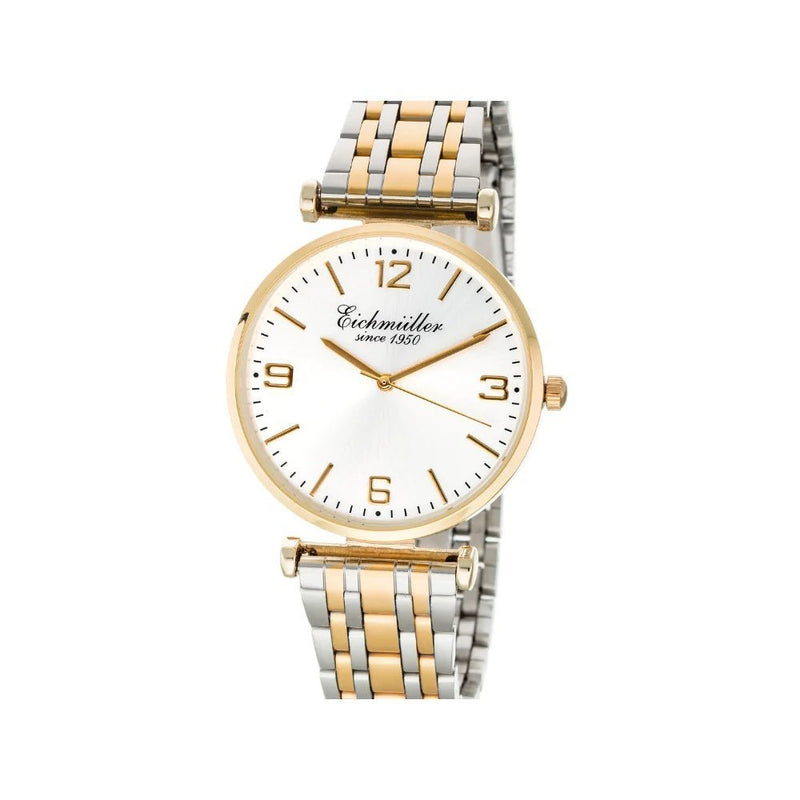 Montre femme Eichmuller 3 aiguilles Boitier acier dor e Bracelet m tal bicolor acier dor e Cadran blanc Chiffres arabes
