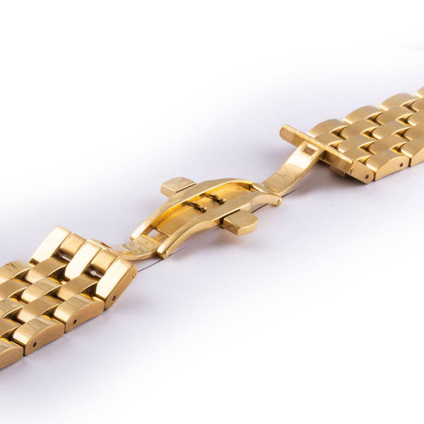 Uhrenarmband glänzend vergoldetes Metallarmband mit dünnem und flach geklebtem Geflecht - ANTENEN