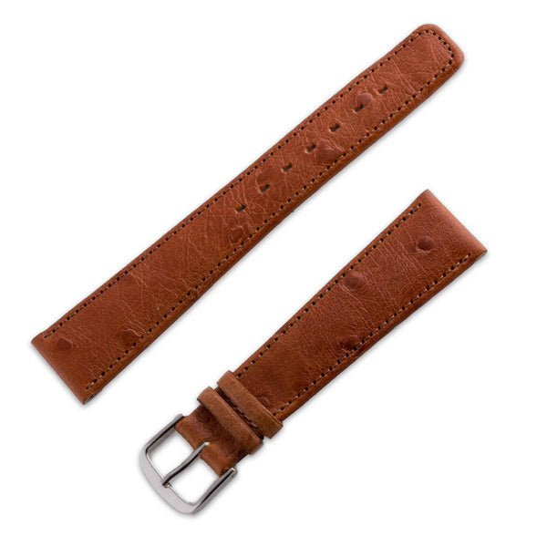 Ostrich leather watchband matt light brown - ANTENEN