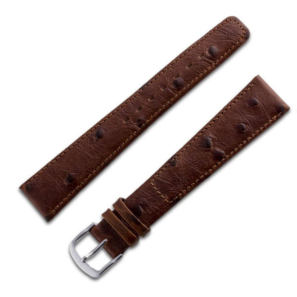 Ostrich leather watchband matte chocolate brown - ANTENEN