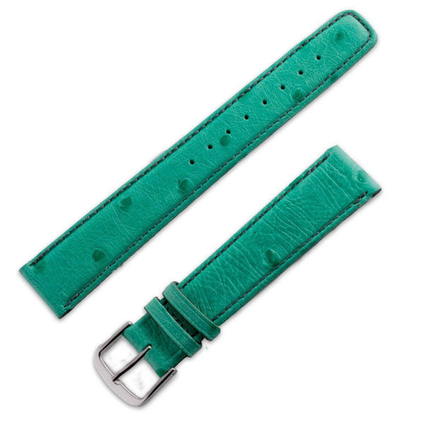 Ostrich leather watchband matt turquoise-green - ANTENEN