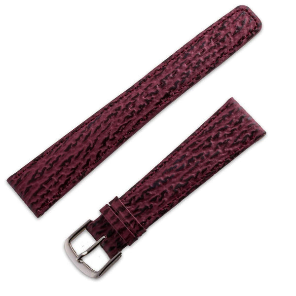 Leather watchband with a matt shark look burgundy leather strap - ANTENEN