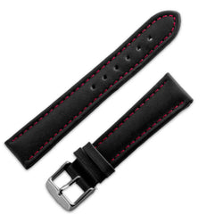 Leather watchband in smooth black buffalo with red stitching - ANTENEN
