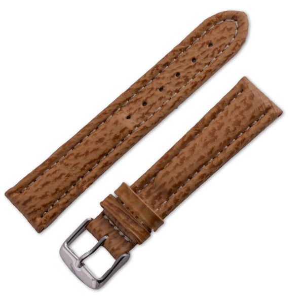 Genuine leather watchband matt brown shark with white stitching - ANTENEN