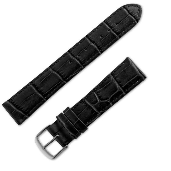 Black matt crocodile style leather watchband - ANTENEN