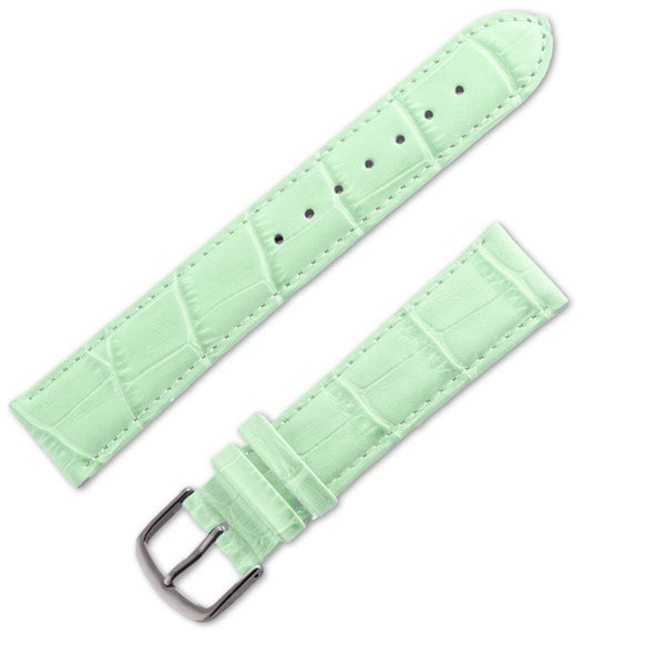 Leather watchband in a matt crocodile style, pastel green - ANTENEN