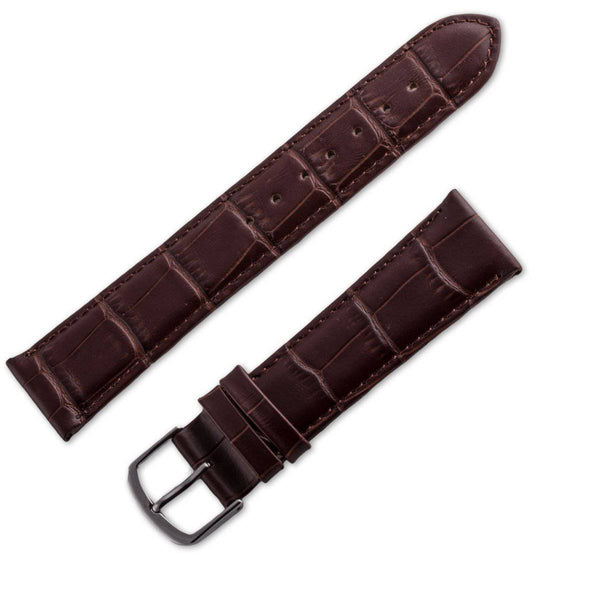 Dark brown matt crocodile style leather watchband - ANTENEN