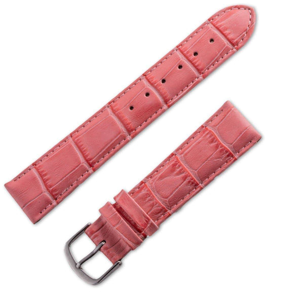 Pink matt crocodile style leather watchband - ANTENEN