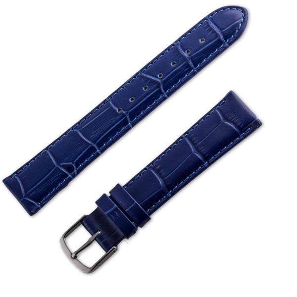 Royal blue matt crocodile style leather watchband - ANTENEN