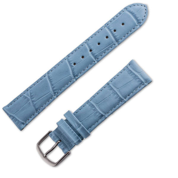 Matte blue crocodile style leather watchband - ANTENEN