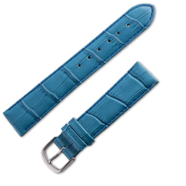 Leather watchband in crocodile style matt turquoise blue - ANTENEN