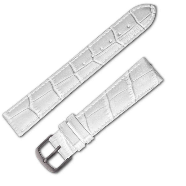 White matt crocodile style leather watchband - ANTENEN