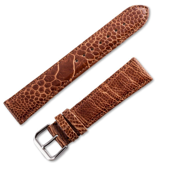 Ostrich leg leather watchband shiny camel brown - ANTENEN