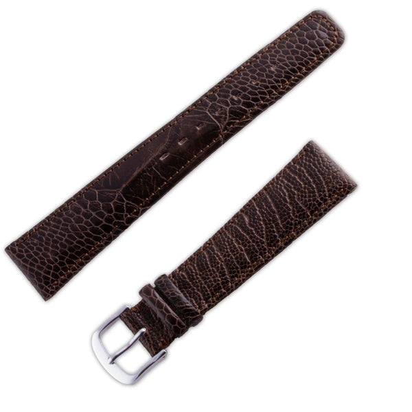 Watchband leather strap ostrich leg shiny chocolate brown - ANTENEN