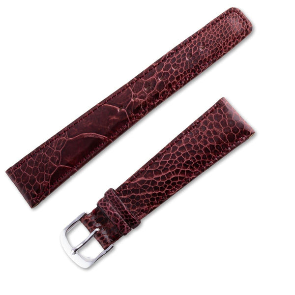 Watchband in shiny ostrich leg leather, burgundy - ANTENEN