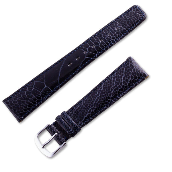 Watchband leather strap ostrich leg shiny navy blue - ANTENEN