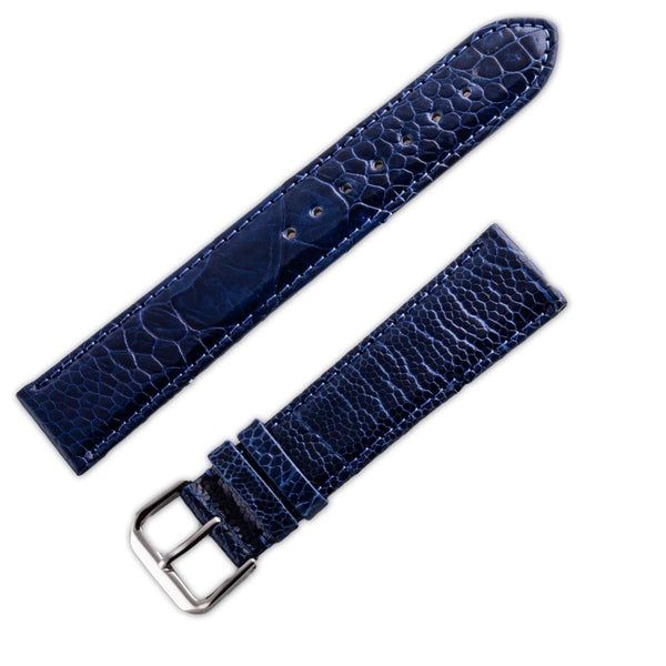 Ostrich leg leather watchband shiny royal blue - ANTENEN