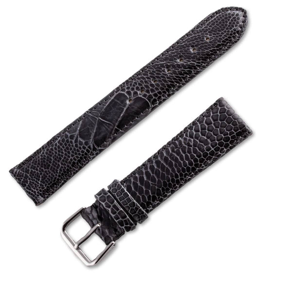 Watchband in shiny grey ostrich leg leather - ANTENEN