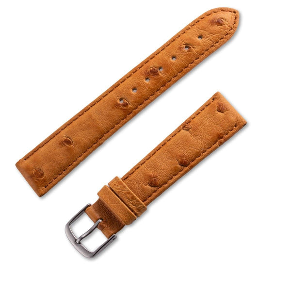Genuine leather ostrich watchband matt brown - ANTENEN