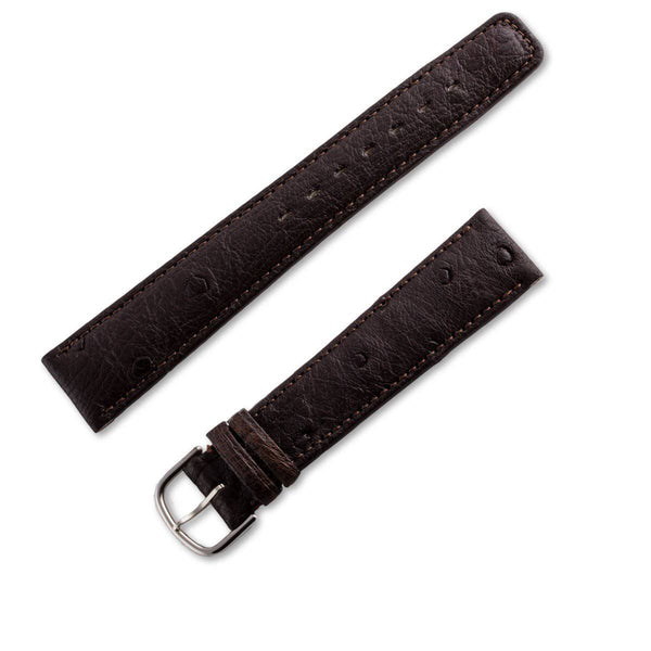 Genuine leather ostrich watchband matt chocolate brown - ANTENEN