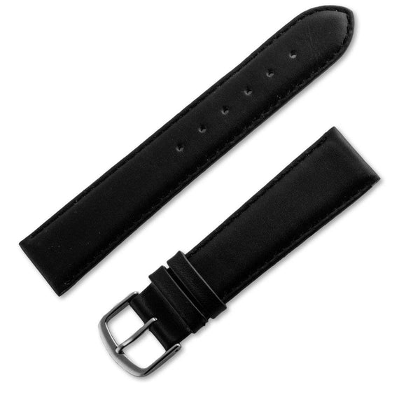Watchband smooth buffalo leather with black stitching and black color - ANTENEN