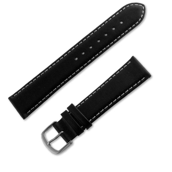 Watchband smooth buffalo leather with black and white stitching - ANTENEN