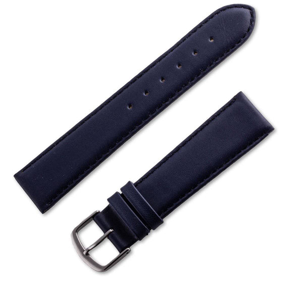 Buffalo leather watchband with stitching in navy blue - ANTENEN