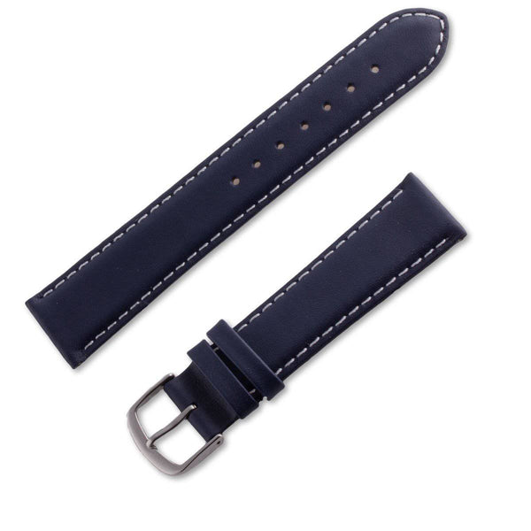 Buffalo leather watchband with white and navy blue stitching - ANTENEN