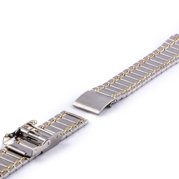 Metal bicolor mesh watchband with medium rectangular rivets and polished shiny finish - ANTENEN