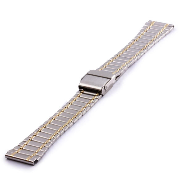 Metal bicolor mesh watchband with medium rectangular rivets and polished shiny finish - ANTENEN