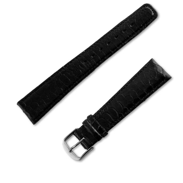 Leather watchband in black shiny cockerel foot - ANTENEN