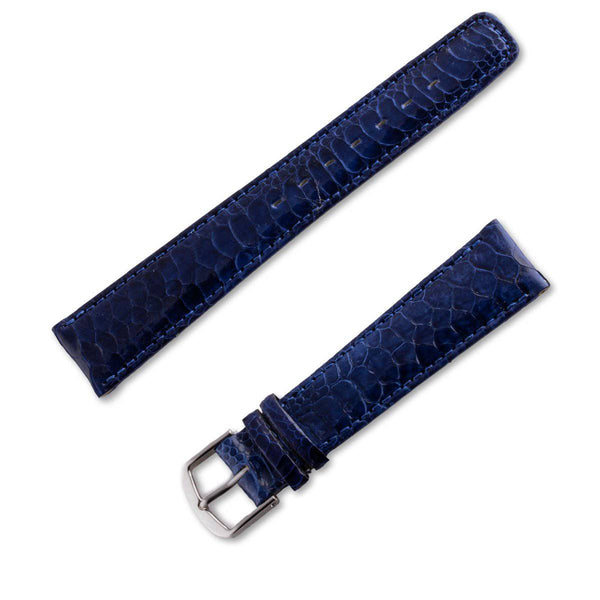 Leather watchband in shiny dark blue cockerel foot - ANTENEN