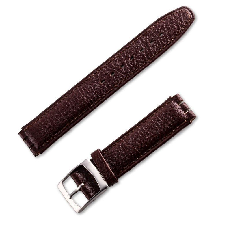 Grained Calf Leather Watch Band for Swatch Watch - Brown - ANTENEN