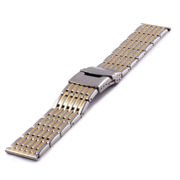 Two-tone metal watchband in the shape of a large grain of rice with a glossy polished finish - ANTENEN