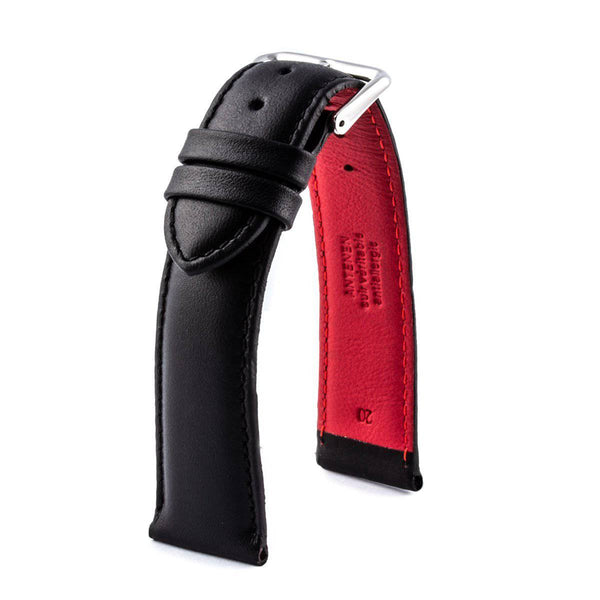 Calf leather watch strap special edition louboutin style black with red lining - ANTENEN