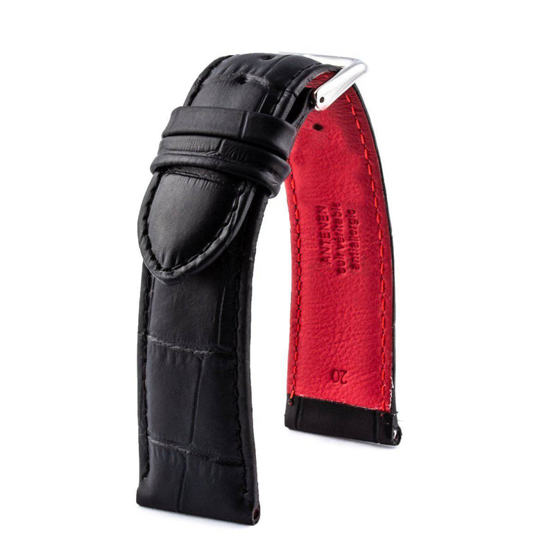 Black crocodile style leather watchband special edition louboutin style black with red lining - ANTENEN