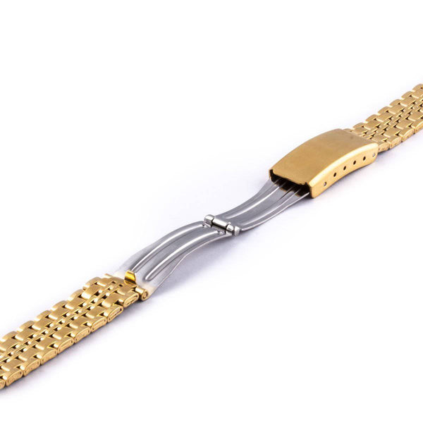 Shiny gold-plated metal watchband with crushed jubilee type mesh - ANTENEN
