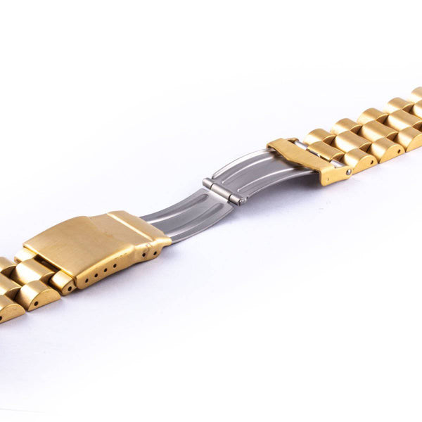 Watchband shiny gold plated metal bracelet with oyster rivets - ANTENEN