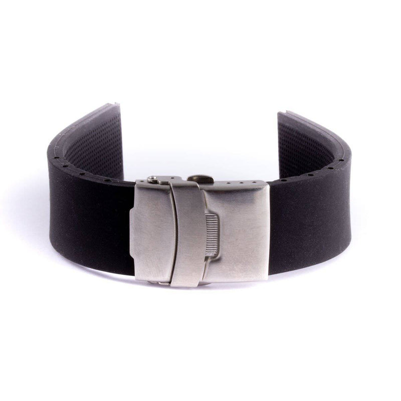 Smooth rubber watchband with steel folding clasp and black colour - ANTENEN