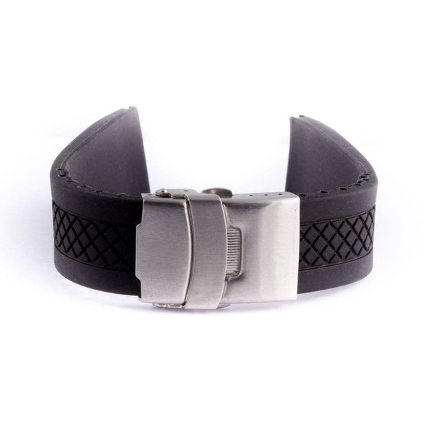 Rubber racing style tyre watchband with steel folding clasp and black colour - ANTENEN
