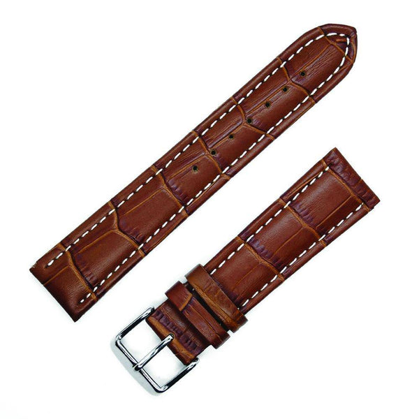Sport strap (curved) in light brown crocodile style calfskin with white stitching. ANTENEN