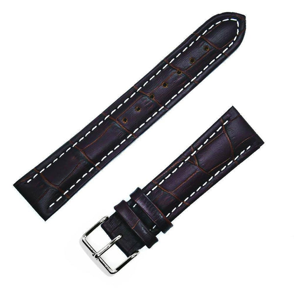 Sport strap (curved) in dark brown crocodile style with white stitching - ANTENEN