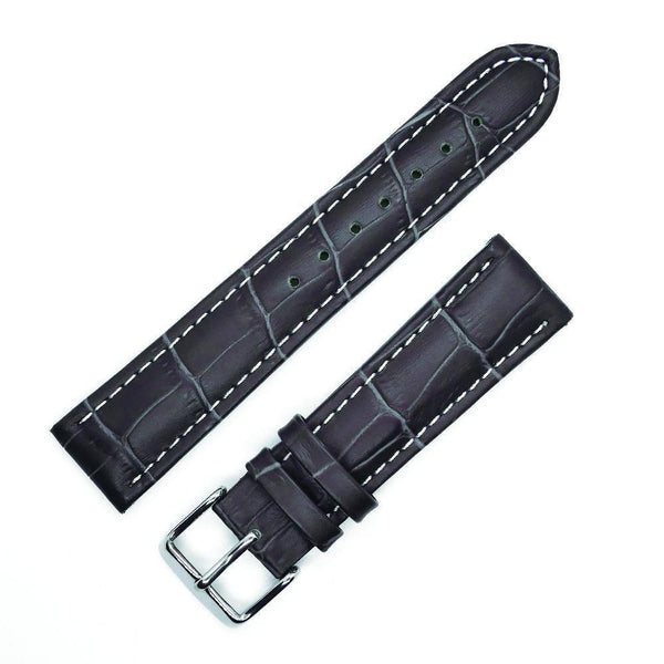 Sport strap (curved) in grey crocodile style with white stitching - ANTENEN