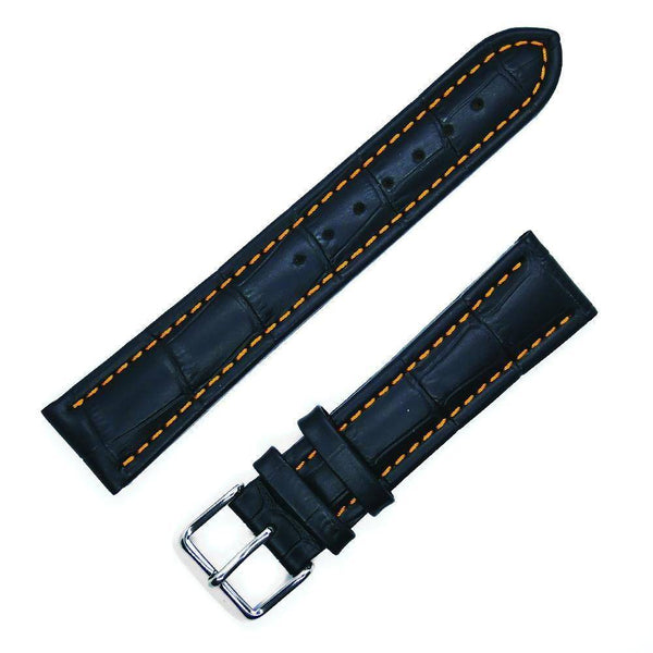 Sport strap (curved) in black crocodile style with orange stitching - ANTENEN