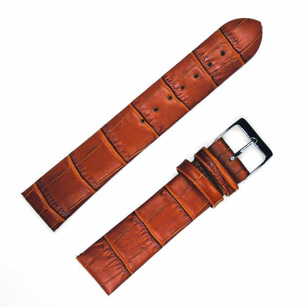 Seamless light brown matt crocodile style leather watchband - ANTENEN